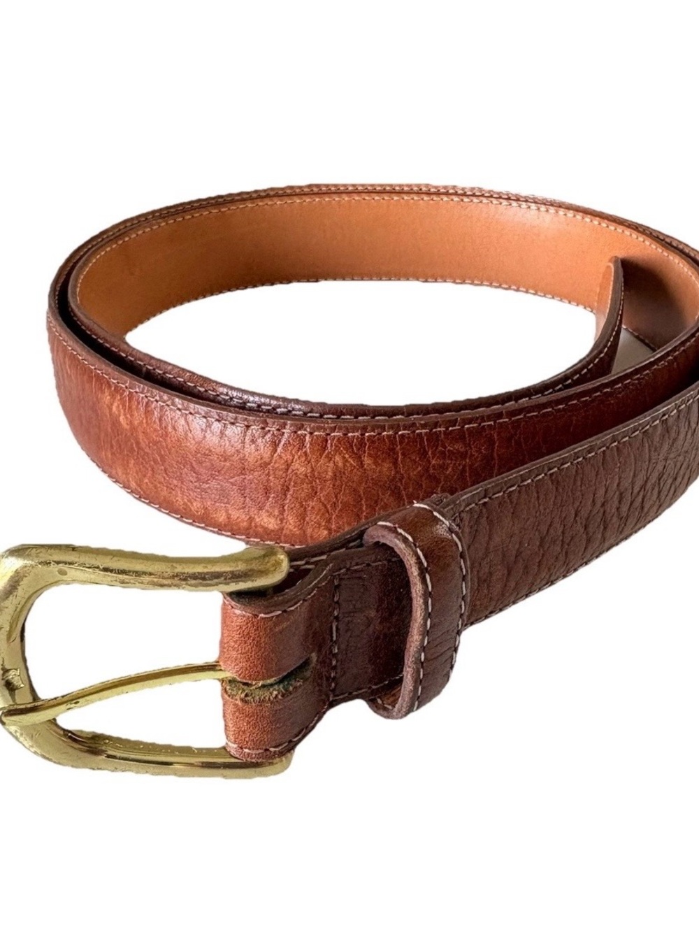 SAS Men’s Brown Leather Belt Solid Brass Bluck Size 42 Fit 41”-45” Made In USA